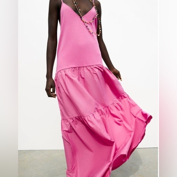 💫HP‼️💫 NWT Zara Tiered Maxi Dress in Pink, Size Medium - Picture 5 of 7